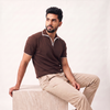 Edge Zip Brown Knit Polo